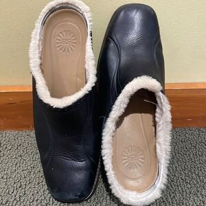UGG Black Leather Mules woman’s 8 Square Toe
